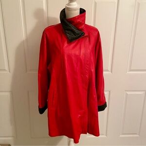 ✨Vintage Italian Vera Pelle Genuine Leather Color Block Swing Coat Jacket